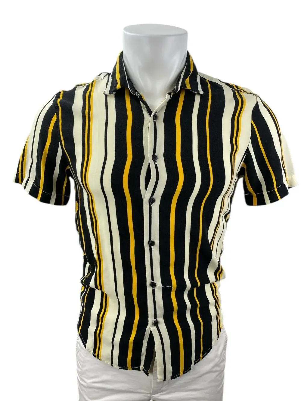 Denim & Flower Ricky Singh Men Multicolor Striped Short Sleeve Button Up Shirt S